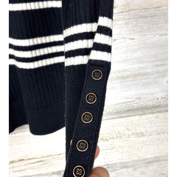 Talbots Women’s L Petite Black White Ribbed Knit Turtleneck Sweater Button Cuffs - Picture 6 of 8